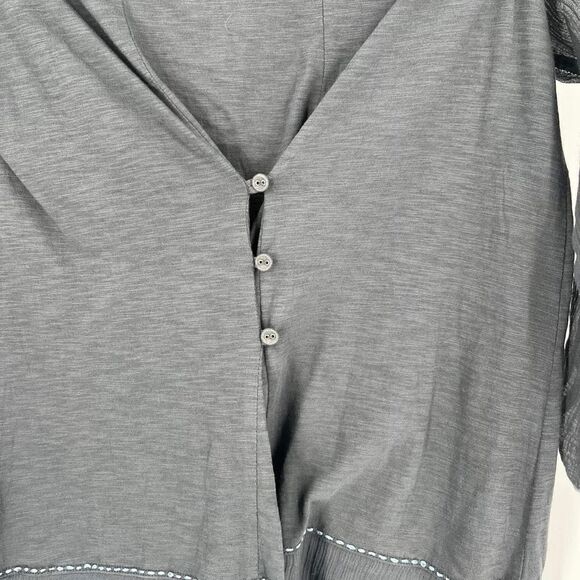 Anthropologie‎ Paper Locket Gray Crepe Drapey Contrast Blue Stitch Top Shirt XS - Picture 4 of 13